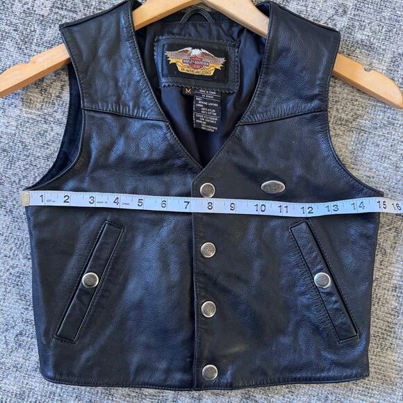 Harley Davidson Youth Black Leather Vest Snap Button Closure Childs Size Medium - Picture 5 of 8